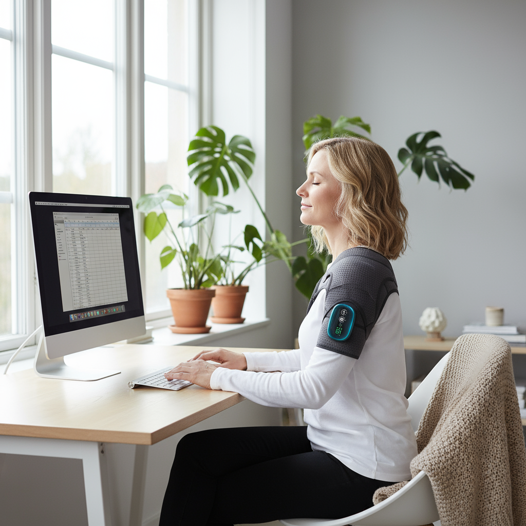 Kvinna med din axelmassage